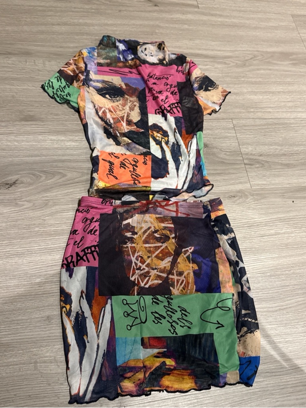 Multicolor Graphic Print Two-Piece Skirt Set